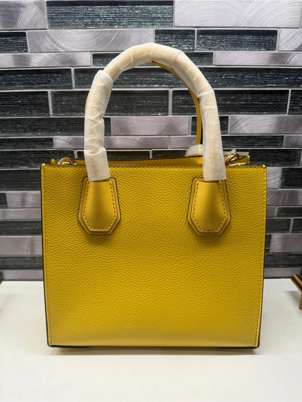 Michael Kors Mercer Medium Pebbled Leather Crossbody Bag in Daffodil Yellow